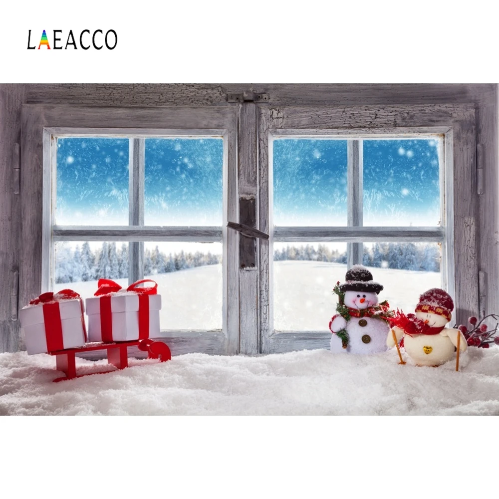 Laeacco クリスマス冬の雪窓雪だるまギフト背景ベビー肖像ビニールカスタム写真の背景フォトスタジオ Aliexpress 家電製品