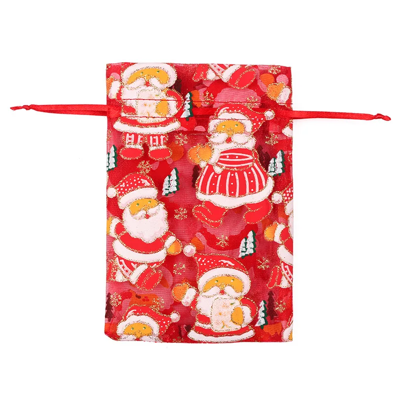 100pcs/lot Hotsale 10x15cm Christmas Drawstring Organza Bags Charm Jewelry Chocolate Party Favors Gift Packaging Bags