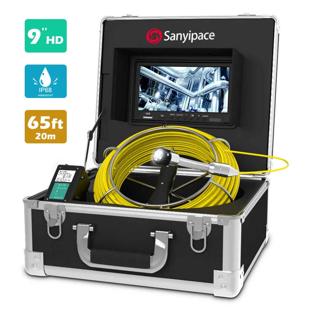 

Sewer Inspection Camera,Pipe Inspection Camera 65ft/20M Drain Industrial Endoscope Plumbing Video System 9" LCD Monitor 1000TVL