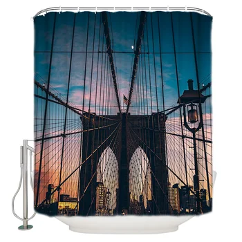 

Brooklyn Bridge During Dusk New York Usa Polyester Hook Shower Curtain for Bathroom Decoration