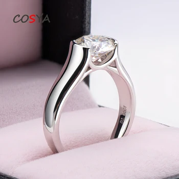 COSYA Real 2 Carats D Color Diamond Moissanite Rings For Men Women 925 Sterling Silver 18K Gold Plated Bridal Ring Wedding 4