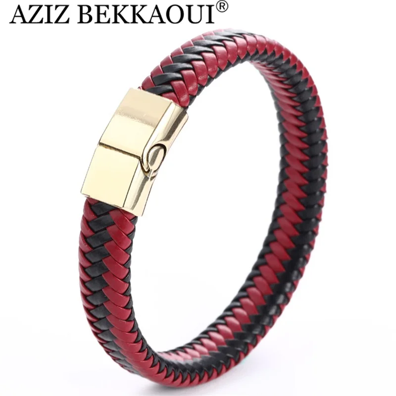 AZIZ BEKKAOUI Классический кожаный однослойный красный коричневый черный браслет мужские браслеты мужские ювелирные изделия как китайский специальный подарок