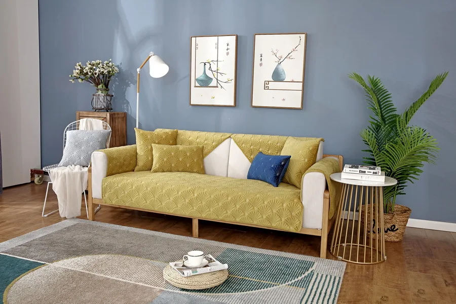 Solid Plush Scales Sofa Cover Autumn Winter Warm Cushion Cover Nordic Simple Combination Sofa Slipcovers For L-shaped Sofa Decor