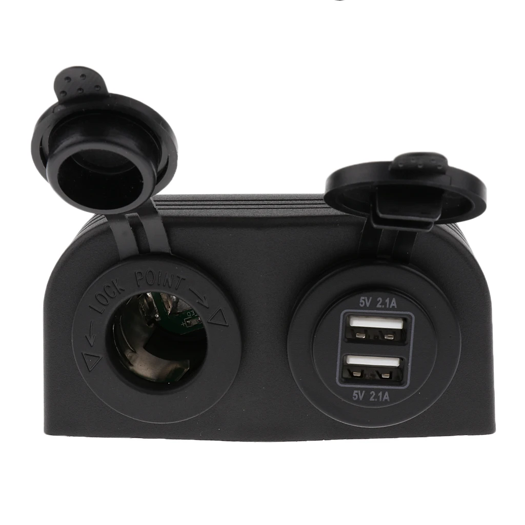 12V/24V Waterproof Dual USB Power Motorcycle Boat Car Cigarette Socket Plug