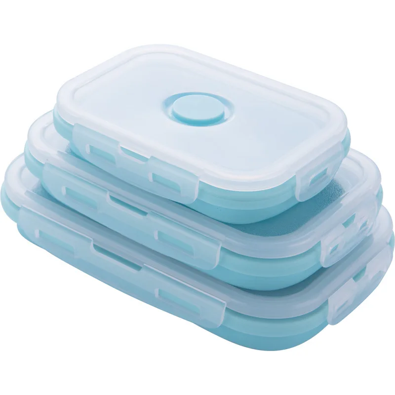 Синий Складная портативная силиконовая коробка для ленча складная коробка Bento для еды столовая посуда контейнер для продуктов миска для детей и взрослых - Цвет: Синий