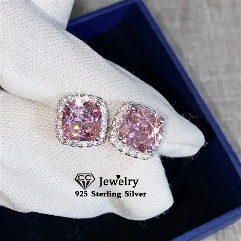 Sterling Silver Pink CZ Stud Earrings – Princess Cut, Nickel Free & Made In Italy 5 thumbnail image
