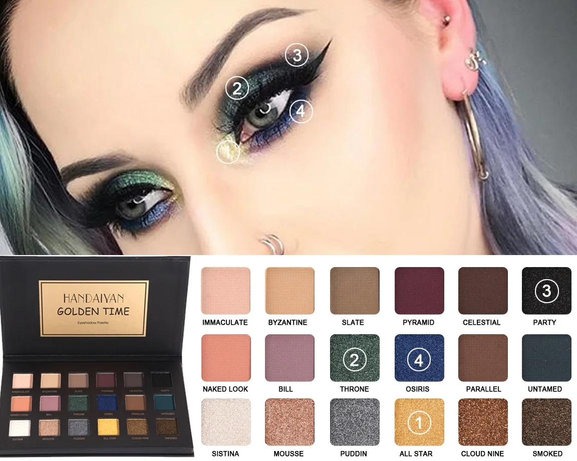 HANDAIYAN Eyeshadow Plate Obsidian Pearlescent Matte Cool Series Eye Shadow  Smoky Makeup Cosmetics Waterproof 18 Colours/set
