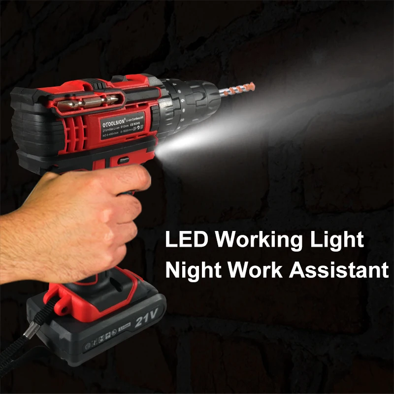 21V Variable Speed Impact Electric Screwdriver Impact Electric Drill Tool Hammer Cordless Drill Impact Drill Cordless+Tool Bag