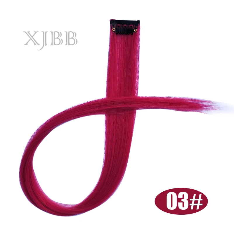 XJBB, 20 дюймов, длинные прямые цветные волосы, накладные волосы на заколках, цельные цветные полоски, синтетические волосы для наращивания на заколках - Цвет: C03