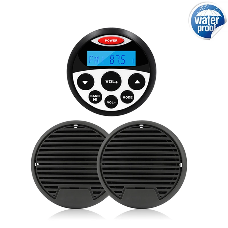 Marine Radio Stereo Waterproof Boat Audio Bluetooth Media Receiver FM Car MP3 Player+3Inch Marine Speaker For RV UTV Bath Yacht