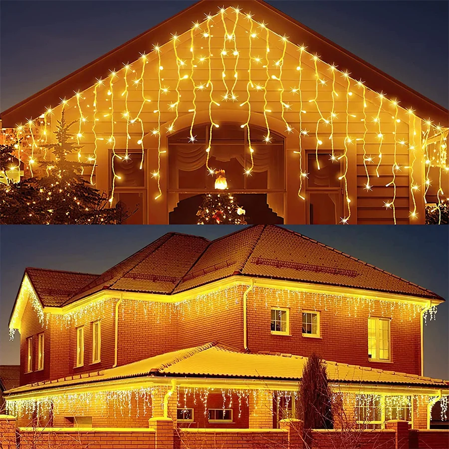 thumbnail image 2 of 4-30M Luz de carámbano Luz colgante de hadas navideñas Luz de cortina de ventana Luz de carámbano de boda al aire libre Guirnalda de luces Decoración de jardín para fiestas, 2 of 5