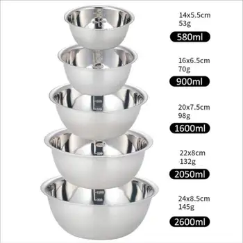 

5pcs/set Stainless Steel Salad Bowl Food Mixing Bowl DIY Cake Bread Mixer Kitchen Utensil Bowl For Camping Cooking BBQ Picnic