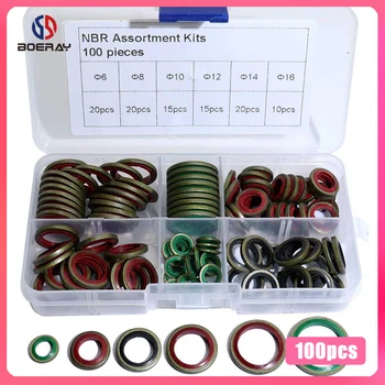 

100pcs m6 m8 m10 m12 m14 m16 High Press Hydralic Rubber Oil Pipe Seal Gasket NBR Metal Seal Ring Assortment Kits