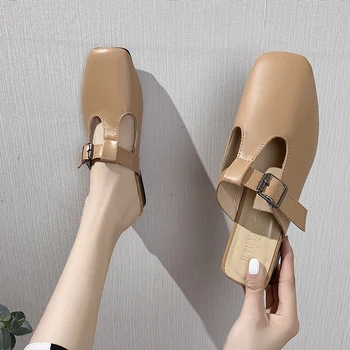

Shoes Woman 2020 Square heel Woman's Slippers Low Cover Toe Luxury Slides Med Block New Summer Designer Soft Flat Basic Fashion