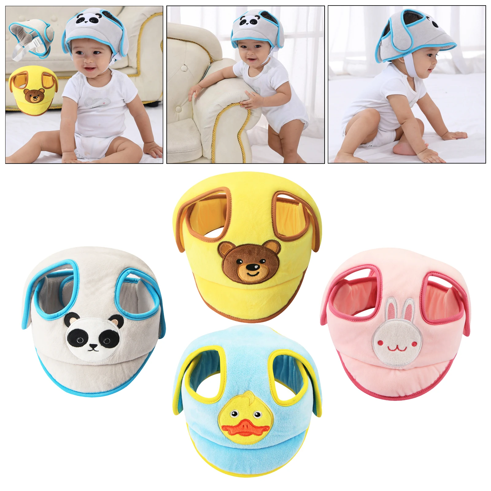 Baby Adjustable Safety Helmet, Children Headguard,  Infant Protective Harnesses Cap Cartoon Animal Learn to Walk Hat