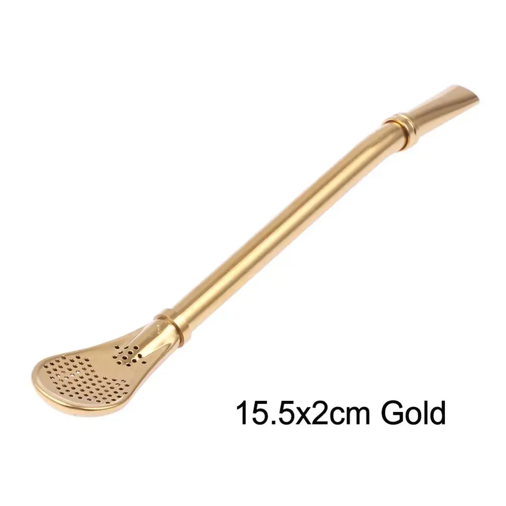 15.5x2cm Gold Нержавеющая сталь соломенная ложка Чайный фильтр Yerba mate трубочки для чая Bombilla Gourd многоразовые чайные инструменты барные аксессуары - Цвет: 15.5x2cm Gold