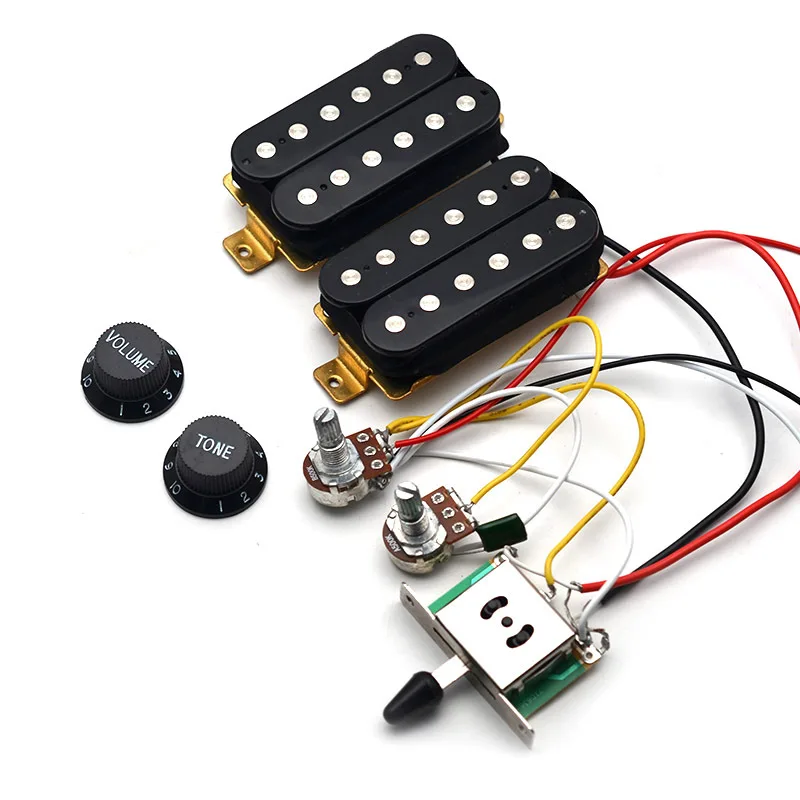 

Guitar Humbucker Pickups With 3-way Switch 500K Potentiometer 1T1V Wiring Harness Prewired Black/White