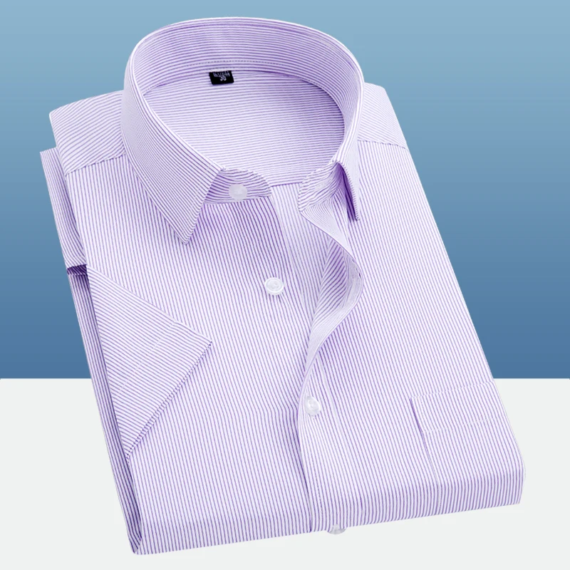 Spring Andsummer Classic Men Striped Dress Shirt Short Sleeve Mens Business Formal Office Plus