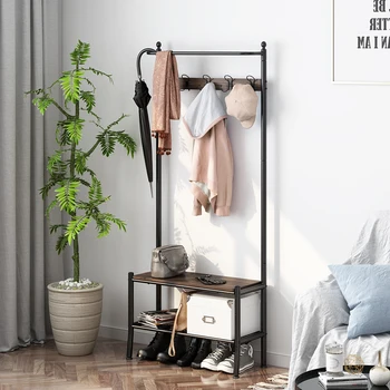 

LANGRIA Entryway Coat Rack with Spacious Shoe Bench Features Metal Frame Stylish Industrial Hall Tree Storage Shelf with Hooks