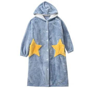 

High Quality Korean Winter keep warm bathrobes women hoodie thicken flannel sleepwear fashion stars robes women dressing gown