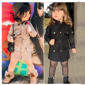 

Baby Girls Soild Color Jacket black Khaki Coat Children Spring Autumn Outerwear Kids Girls Casual Jackets