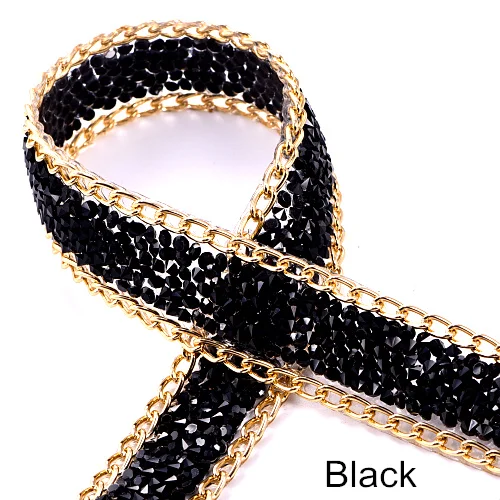 Black 1 ярд 1 см-3 см Горячая фиксация Стразы для обрезки красочные полимерные сетки Горячая фиксация Стразы Кристалл окантовка аппликация для свадебного платья B1130 - Цвет: Black