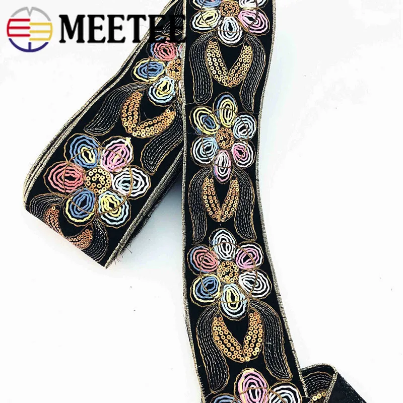 3m 75mm Gold Thread Sequins Braided Lace Trims Embroidered Webbing Ribbon Tape for Shoes Dress Decoration DIY Sewing Accessories | Дом и сад