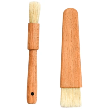 

2PCS Unpainted Beech Flat Handle Round Handle Brush Mane Brush Barbecue Brush Baking Brush Kitchen Cooking Brush