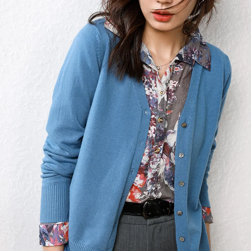 Кашемировый кардиган женский с v-образным вырезом Свободный корейский Джокер короткий свитер вязаный кардиган куртка на осень/зиму