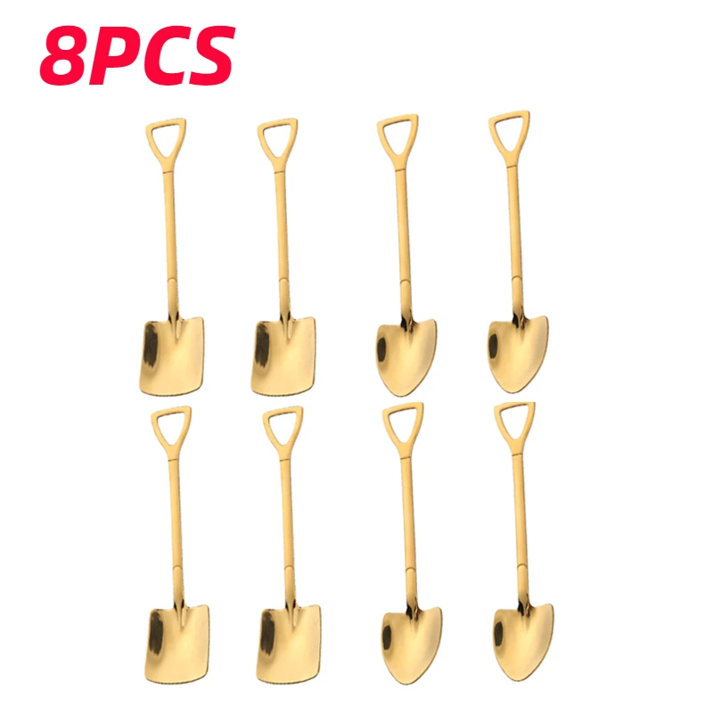 Stainless Steel Spoon 4/8PCS Stainless Steel Coffee Spoon Creative Shovel Shape Tea Spoons Ice Cream Scoop Kitchen Accessories Tableware Cutlery Set
