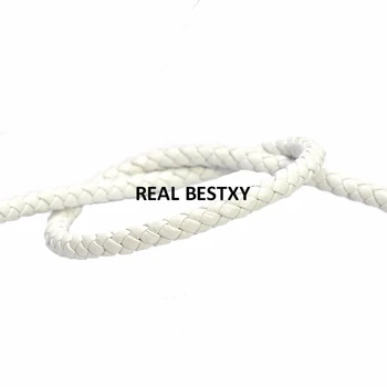 

5m/lot approx: 5mm white Round Braided Leather Cord Rope String for DIY Jewelry Necklace Bracelet Craft Making leather diy cords
