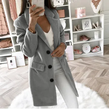 

Women Wool Outwear Winter Woollen Coat Long Sleeve Turn-down Collar Blends Jacket Elegant Lady Overcoats Plus Size 5xl#J31