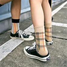 POBPOP модные желтые клетчатые мужские носки женские носки уличные носки в стиле ретро Спортивные Повседневные носки хлопок материал хорошее качество