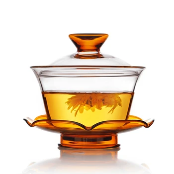 

Creative color cover bowl Tea cup maker Three-piece teacup Heat-resistant glass lotus tea bowl Kung Fu Tea Sets Accessorie AQ296