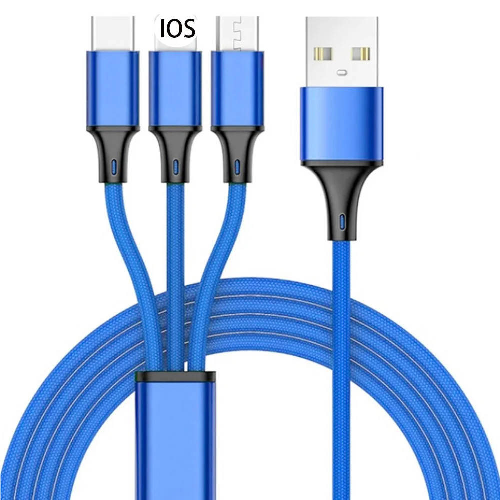 3 в 1 USB кабель для iPhone 11 7 samsung S9 S8 Xiaomi мульти Быстрая зарядка микро USB кабель usb type C кабели для мобильных телефонов - Цвет: Синий