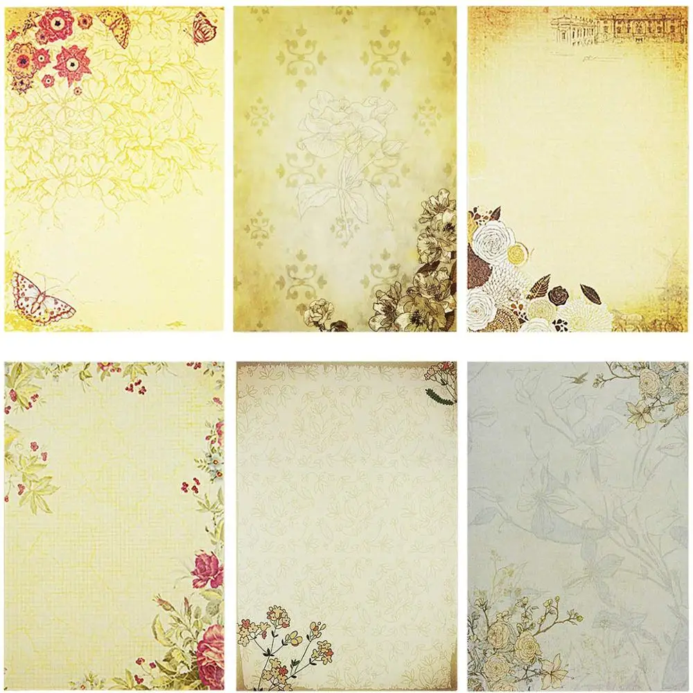 빈티지 문구류 꽃 필기 종이, 모듬 꽃 디자인 장식 종이, 인쇄 가능한 크래프트 종이, 5 개