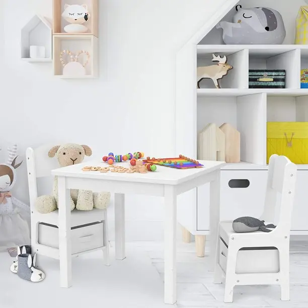 Sturdy School Work Arts Eating Kids Table Desk with Storage Chairs