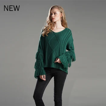 

Womens Tassel Sweaters Autumn Winter Solid Knit V-neck Long Sleeve Office Lady Female Pullovers Woman Tops Navy S-XL LS052
