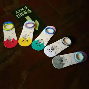 

Sweet Woman Sock Ladies Thin Socks Cartoon Cat for Women Colorful Style No Show Sox Female Cotton Trendy Spring Summer Sokken