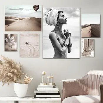 

Sexy Woman Abstract Sand Desert Autumn Flower Nature Scenery Nordic Canvas Poster Print Painting Wall Art Landscape Picture