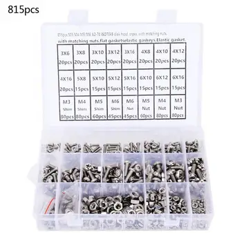 

815PCS/pack M3 M5 M6 Stainless Steel Pan Head Machine Screw Nut Washer Kit brass screw