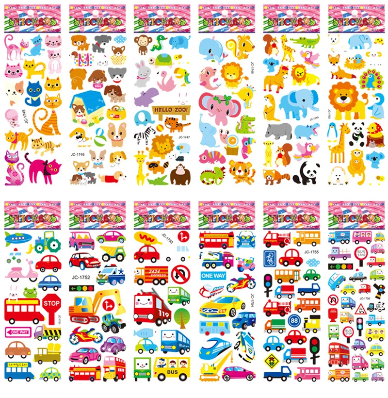 25/10/5 Sheets 3D Puffy Bubble Stickers Cartoon Princess cat Waterpoof DIY Baby Toys for Children Kids Boy Girl GYH