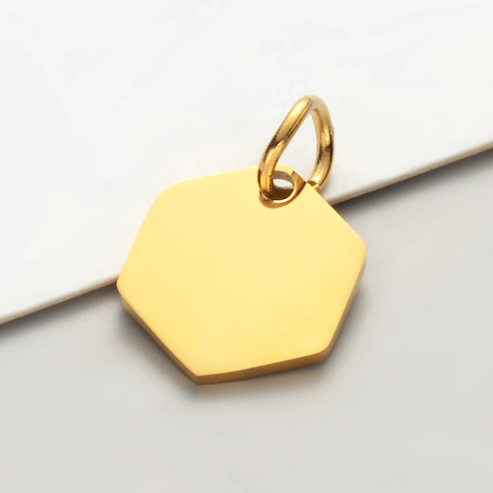 30pcs/Lot Stainless Steel Mirror Polished Hexagon Charms Pendants for DIY Jewelry Making Wholesale 10.5*15mm