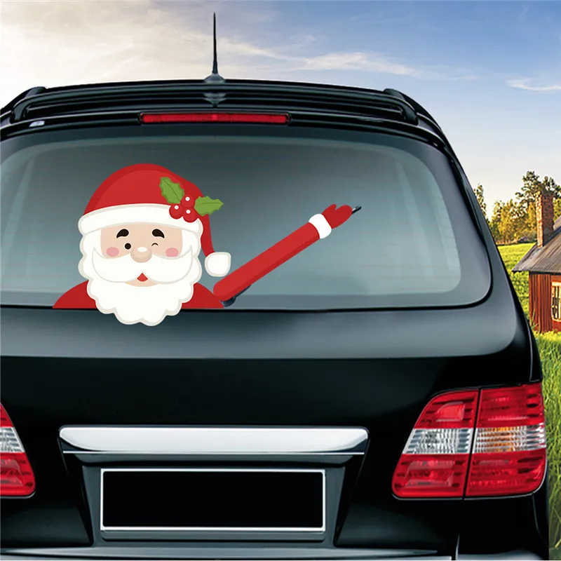 Рождественская наклейка на заднее лобовое стекло Санта-Клаус, наклейки на окна автомобиля, наклейки на стеклоочиститель, Рождественская, декоративная наклейка 20*20,5 см