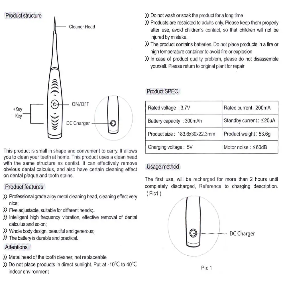 Generic Portable Electric Ultrasonic Dental Scaler Tooth Calculus Tool