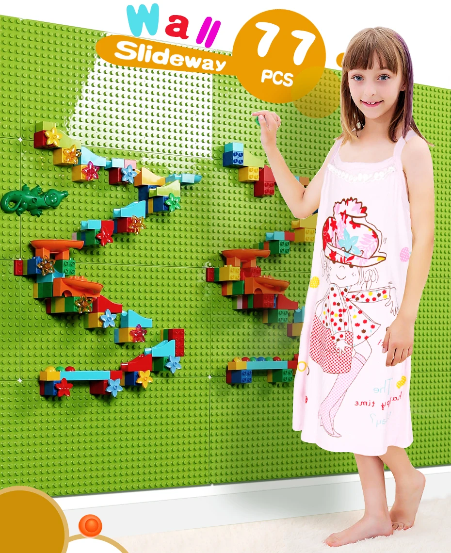 Bloco de Mable Placa de Base Placa de Base da Parede da Cidade Tamanho Grande Corrida Building Block Compatível Legoinglys Duploed Funil Slide da Parede Cidade 77 Pçs - Set 2 Mable Corrida Corrida Building Block Compatível LegoINGlys