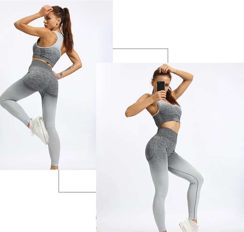 Ombre Yoga Set Sports Bra and Leggings Women Gym Set Clothes Seamless Workout Fitness Sportswear Fitness Sports Suit Sportswear