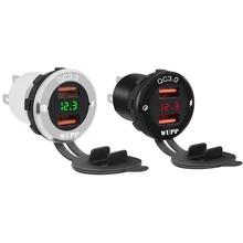 DC12-24V QC3.0 Dual USB Port Car Charger Motorcycle ATV Boat Socket Power Adapter with LED Digital Voltmeter Meter Monitor