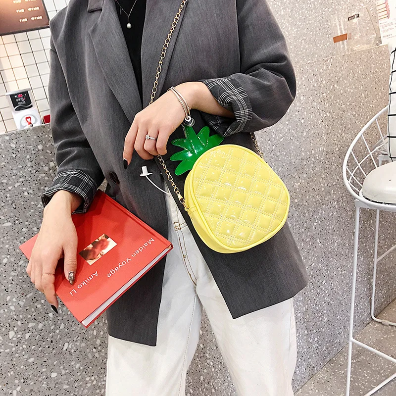 

2019 Trend New Style Korean-style Pu Bright Surface Spiraea Pattern Pineapple Contrast Color WOMEN'S Bag Shoulder Bag Oblique Ba