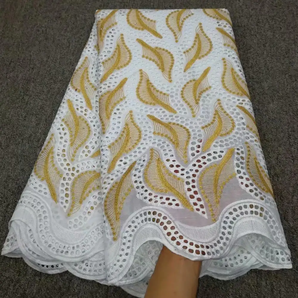 

5 yards Soft cotton embroidery African Swiss voile lace fabric with stones high quality good choice